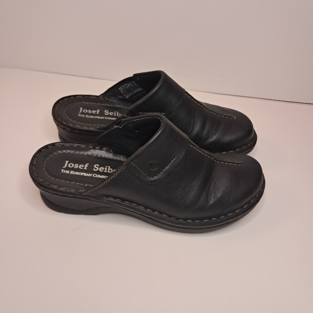 Joseph Seibel Mules Clogs Women's 37 6.5/7 Black Leather Comfort Classic Luxury